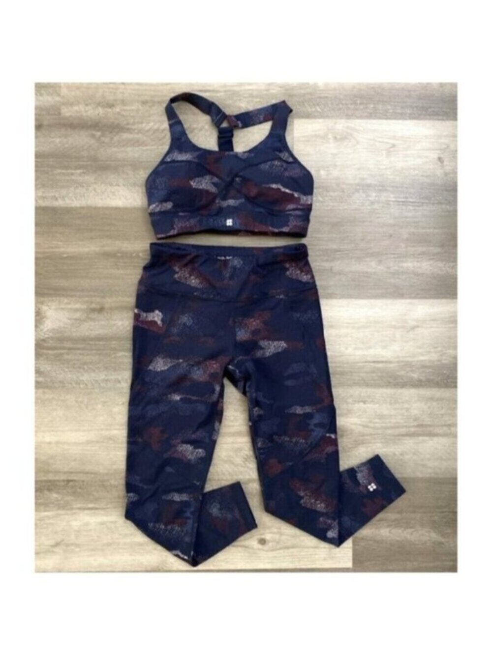 MATCHING SET Sweaty Betty The Power Leggings & Sports Bra Blue Geo Print Small 6